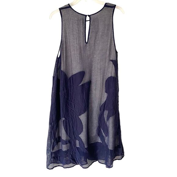 Hutch Anthropologie Mesh Sleeveless A-Dress Navy Blue Embroidery Size Large - Picture 5 of 8